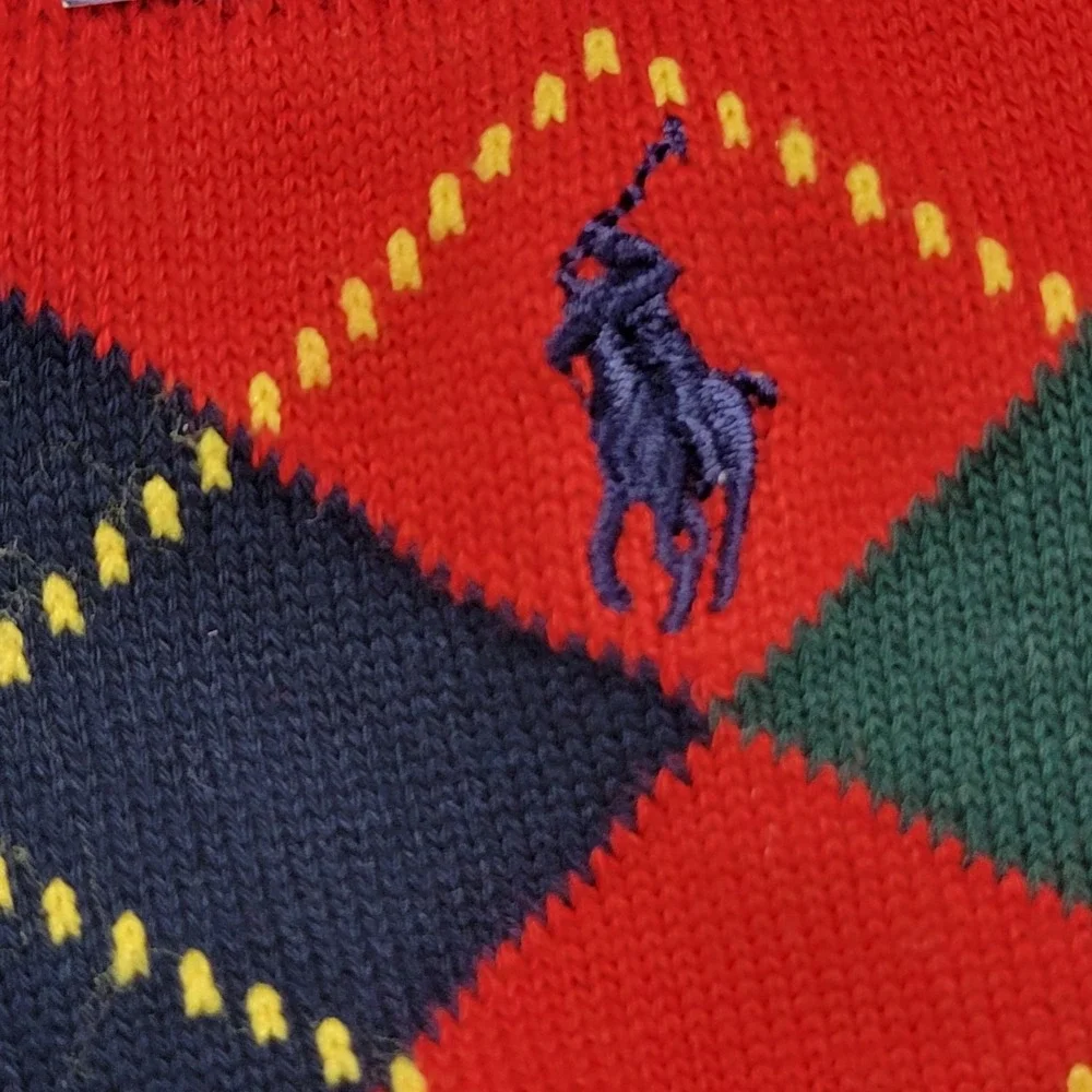 Polo Ralph Lauren Socks Mens 10-13 Red Blue Green Argyle Cotton Crew Pony